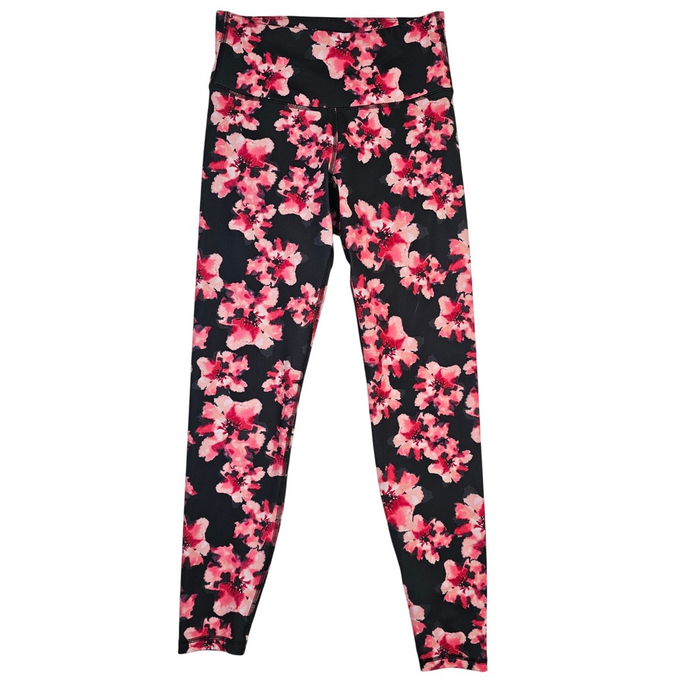 Old Navy Active Go-Dry Floral High Waisted Leggings Pink Red Black Medium